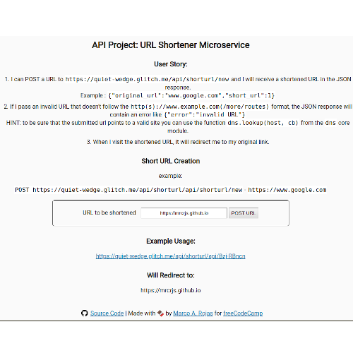 URL Shortener Microservice home page